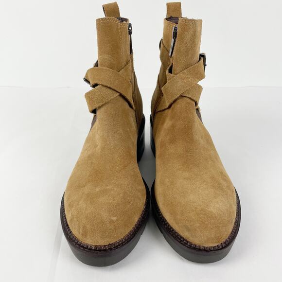 Donald Pliner Womens Savvy Bootie 7 Caramel Tan Brown Buckle Strap Leather NWOB - Picture 5 of 16